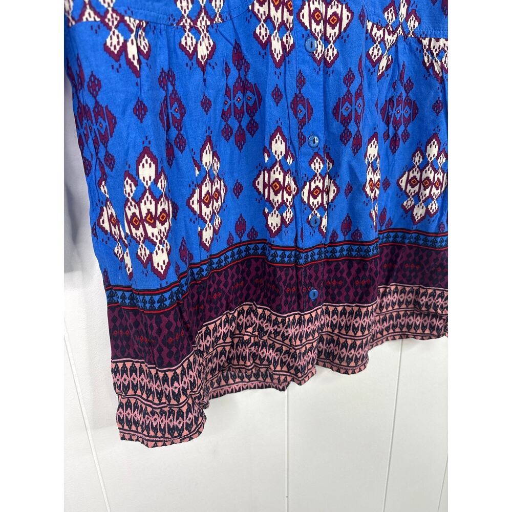 2 FOR $30 | Maeve Woodland Walk Aztec Button Down Top Size 0 Blue Western - Picture 4 of 7